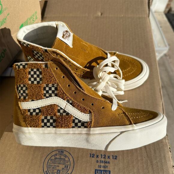 Vans Shoes - Vans Sk8-Hi Tapered High Top Sneakers Tufted Check Brown Womens 6.5 Mens 5